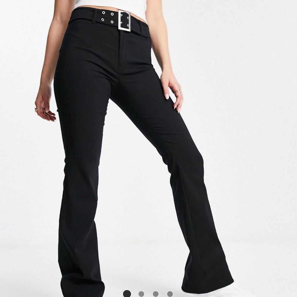 Stradivarius bengaline pants with buckle detail in black